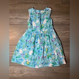 EUC Size 6-7 Mini Boden Blue Spring Floral & Bunny Print Linen/Cotton Sundress